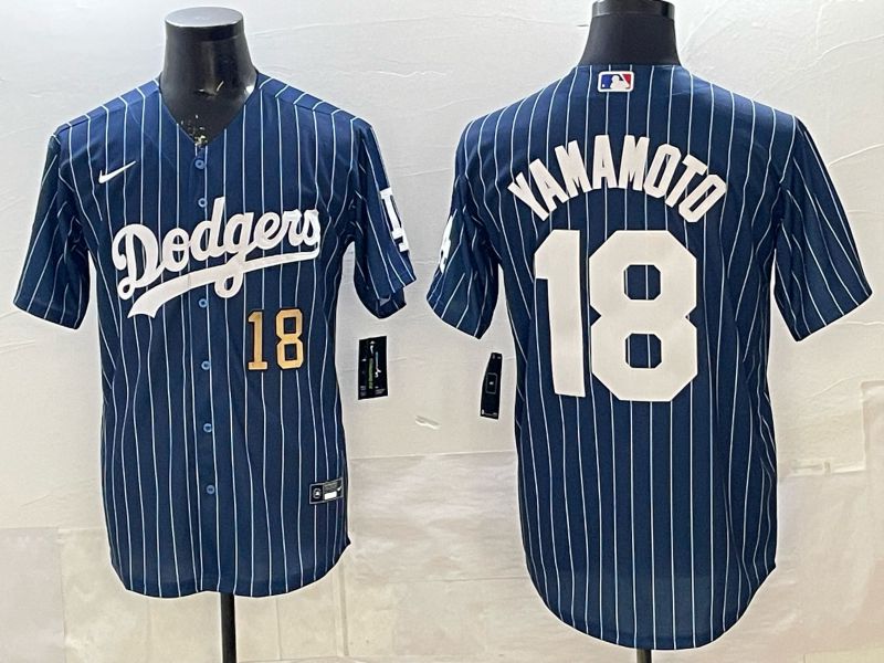 Men 2026 Nike Los Angeles Dodgers #18 Yamamoto Blue Stripe Game MLB Jersey 08->los angeles dodgers->MLB Jersey